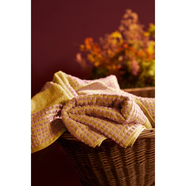 Žlutý/růžový froté ručník z Bio bavlny 50x100 cm Check – JUNA-image-3