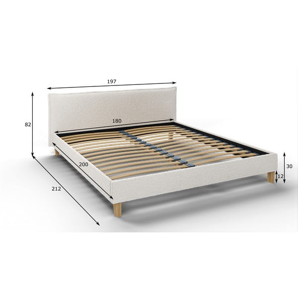 Krémová čalouněná dvoulůžková postel s roštem 180x200 cm Tina – Ropez-image-4