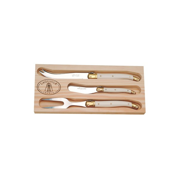 Sada 3 krémových nožů na sýry v dřevěném balení Jean Dubost