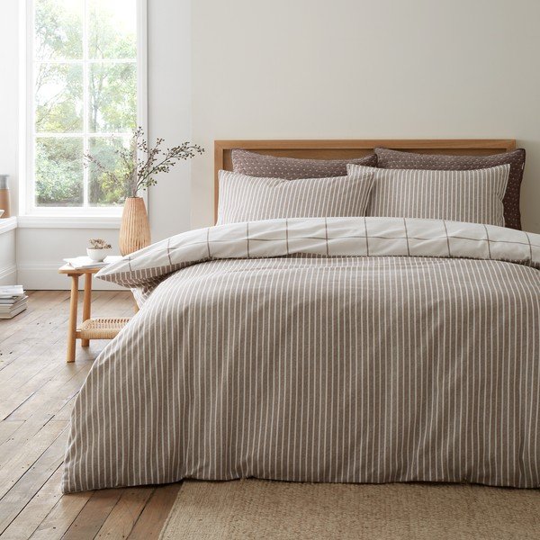 Krémové/taupe flanelové povlečení na dvoulůžko 200x200 cm Brushed Regal Check – Bianca-image-4