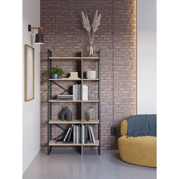 Knihovna v dekoru dubu v přírodní barvě 87,5x175 cm Ara – Marckeric-image-1