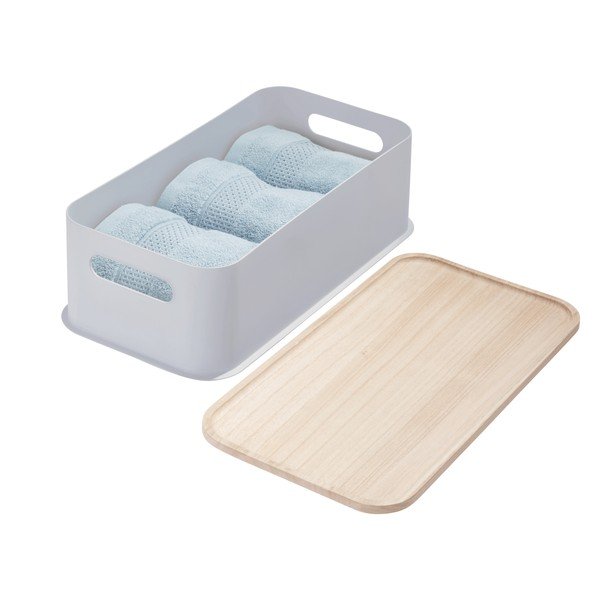 Šedý úložný box s víkem ze dřeva paulownia iDesign Eco Handled, 21,3 x 43 cm-image-4