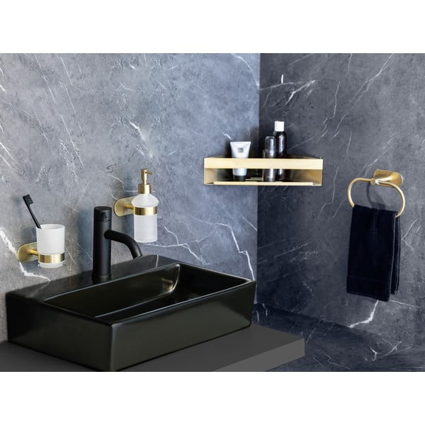 Rohová samodržící koupelnová polička z nerezové oceli ve zlaté barvě Genova – Wenko-image-1