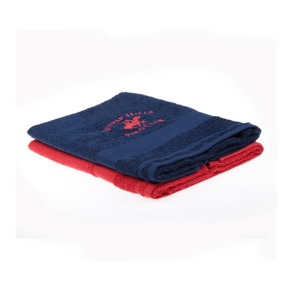 Sada tmavě modrého a červeného ručníku Beverly Hills Polo Club Tommy Orj, 50 x 100 cm