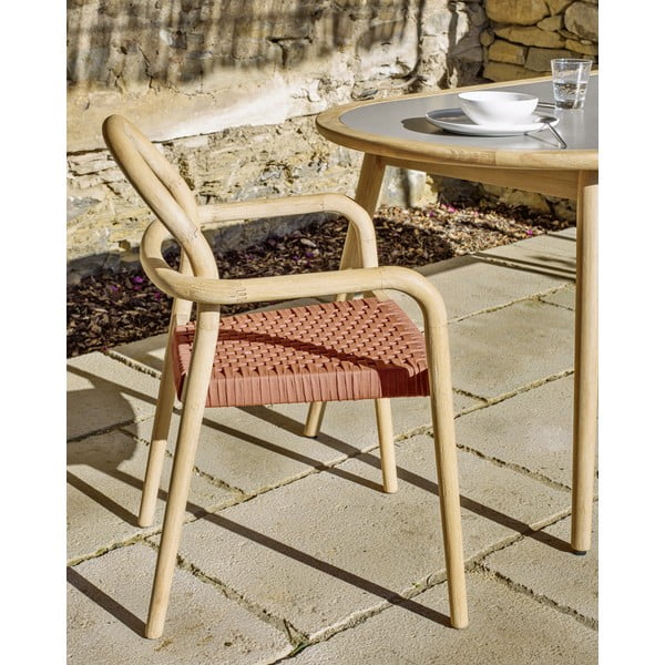 Zahradní židle z eukalyptového dřeva s výpletem v terakotové barvě Kave Home Sheryl-image-4