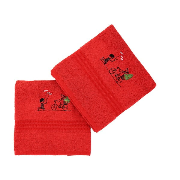 Sada 2 červených bavlněných ručníků Bisiklet Red
