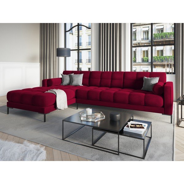 Červená sametová rohová pohovka Cosmopolitan Design Bali, levý roh-image-1
