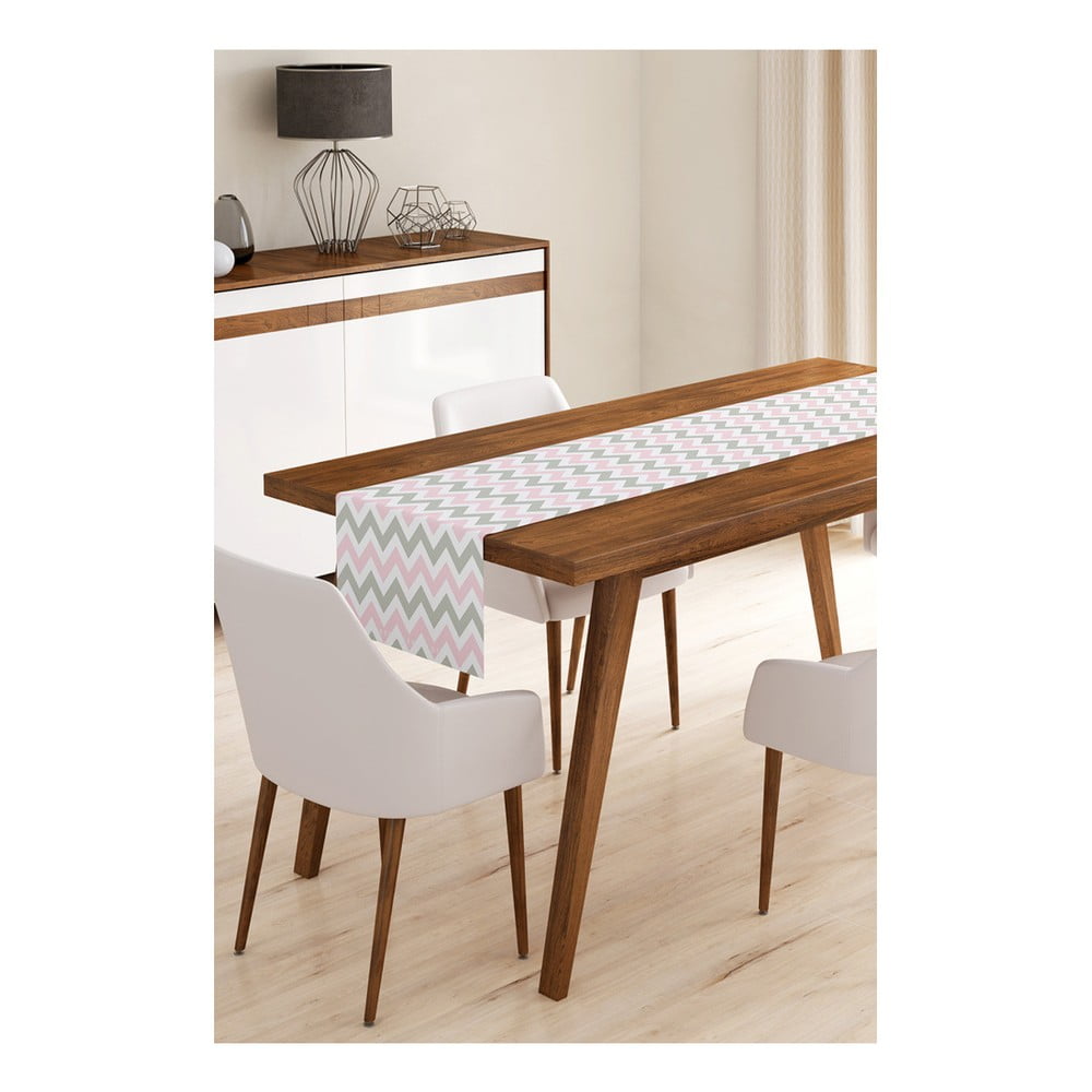 Běhoun na stůl z mikrovlákna Minimalist Cushion Covers Pinky Grey Stripes, 45 x 140 cm