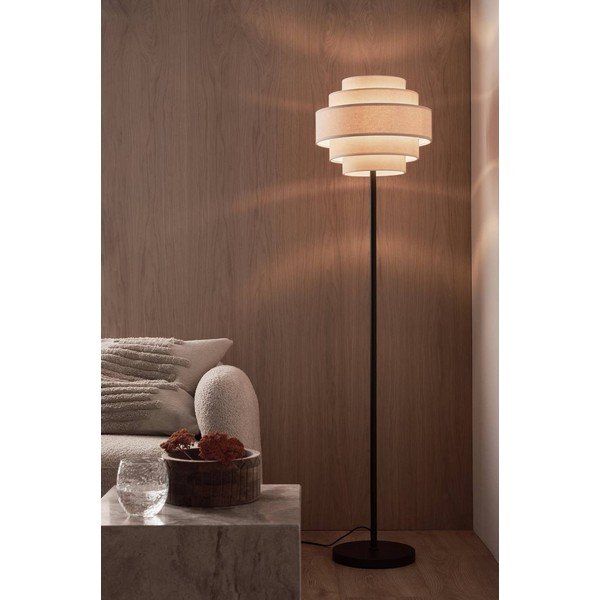 Matně černá/béžová látková stojací lampa (výška 145 cm) Miguel – Ellos Home-image-1