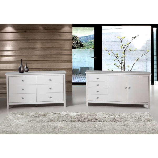 Bílá nízká komoda z borovicového dřeva 130x80 cm Berna – Marckeric-image-3