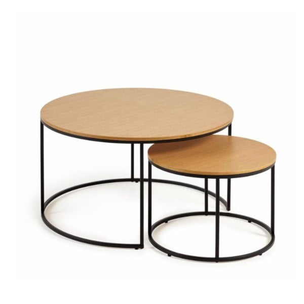 Kulaté konferenční stolky v sadě 2 ks s deskou v dubovém dekoru ø 80 cm Yona - Kave Home