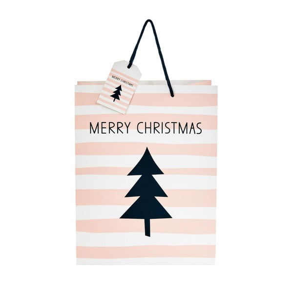 Světle růžová dárková taška Butlers Merry Christmas, výška 13, 5 cm