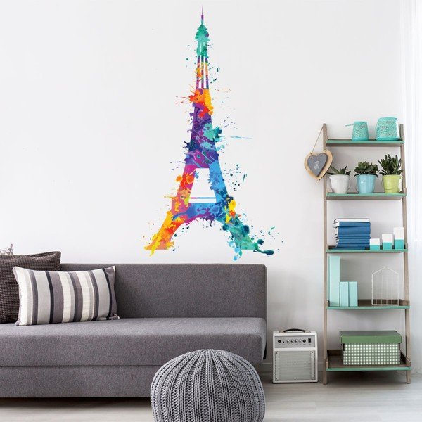Nástěnná samolepka Ambiance Wall Decal Eiffel Tower Design Watercolor, 105 x 60 cm