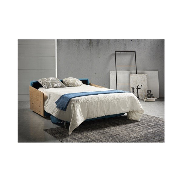 Modrá rozkládací pohovka s dřevěnými područkami Suinta Como, šířka 148 cm-image-2