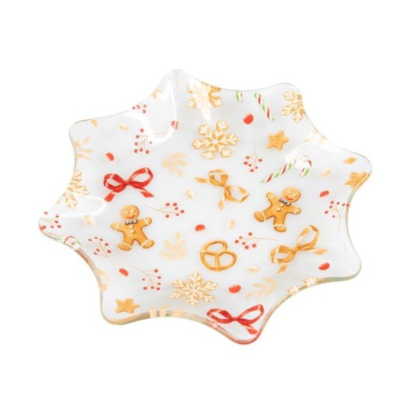 Bílý servírovací skleněný talíř s vánočním motivem ø 15 cm Gingerbread – Dakls