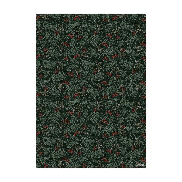 5 archů černo-zeleného balícího papíru eleanor stuart Winter Floral, 50 x 70 cm-image-2