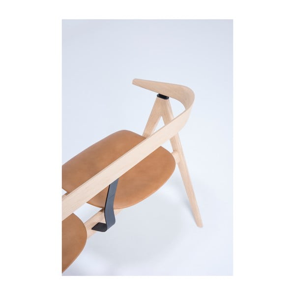 Lavice z dubového dřeva s koženým sedákem Gazzda Ava-image-2