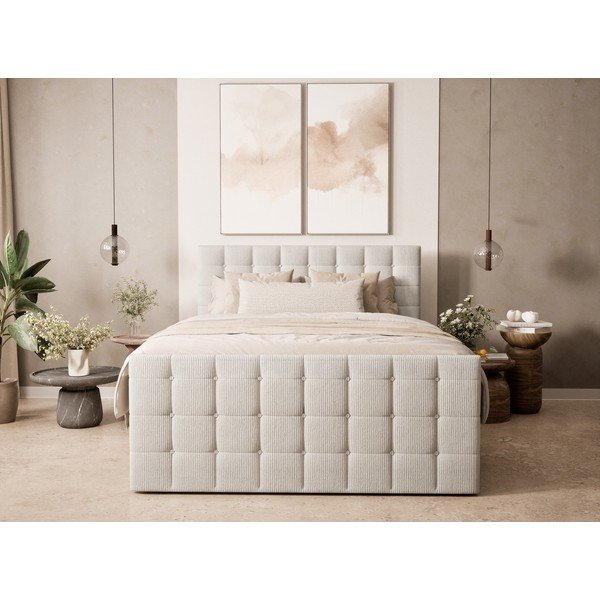 Krémová boxspring postel s úložným prostorem 200x200 cm Tasca – Maison de Rêve-image-4