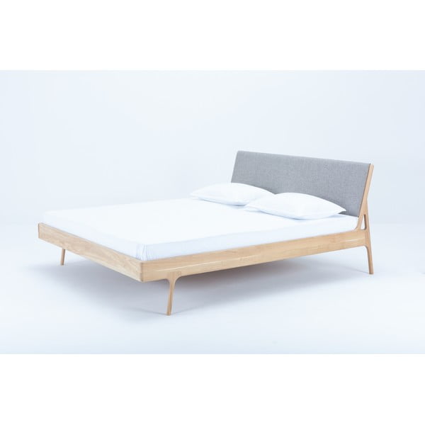 Šedá/přírodní dvoulůžková postel z dubového dřeva 140x200 cm Fawn – Gazzda-image-1