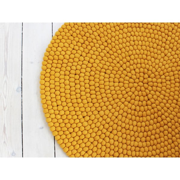 Hořčicově žlutý kuličkový vlněný koberec Wooldot Ball Rugs, ⌀ 200 cm