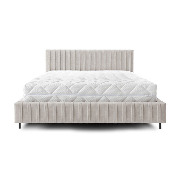 Béžová čalouněná dvoulůžková postel s úložným prostorem s roštem 140x200 cm Plissa – ELTAP-image-3