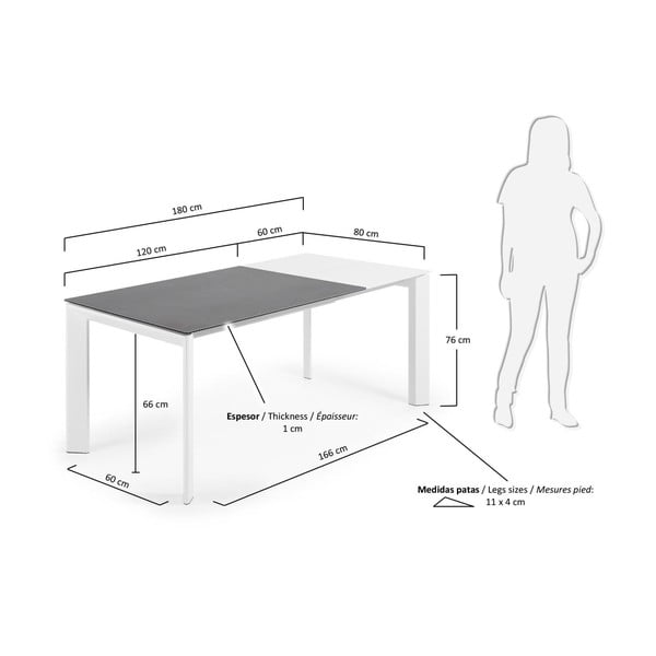 Rozkládací jídelní stůl s přídavnou deskou s deskou v dekoru mramoru 80x120 cm Axis – Kave Home-image-3