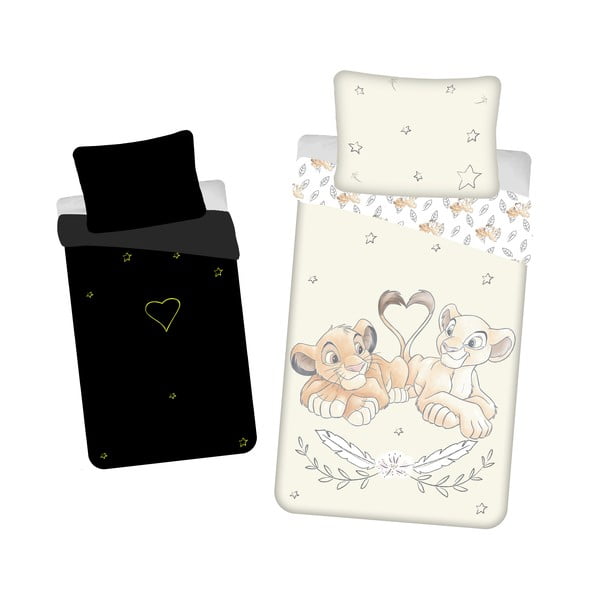 Světle žluté bavlněné dětské povlečení se svítícím efektem na jednolůžko 140x200 cm Lion King "Best friends" – Jerry Fabrics