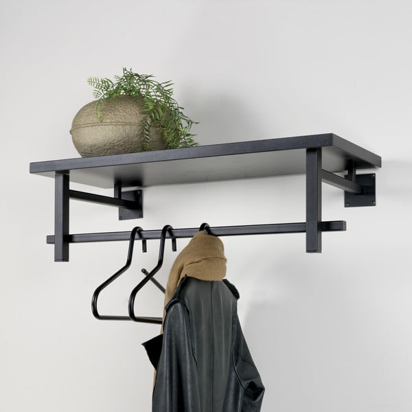 Černý kovový nástěnný věšák s poličkou 76 cm Simplon – Spinder Design-image-1