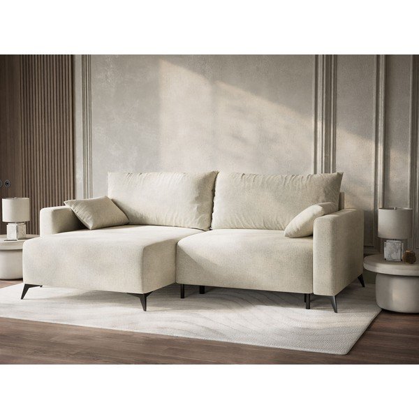 Krémová žinylková rozkládací/s úložným prostorem rohová pohovka (levý roh/s lenoškou) Leon – Maison de Rêve-image-4