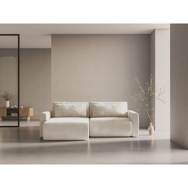 Béžová sametová rozkládací rohová pohovka s úložným prostorem  Belfast – Cosmopolitan Design-image-1