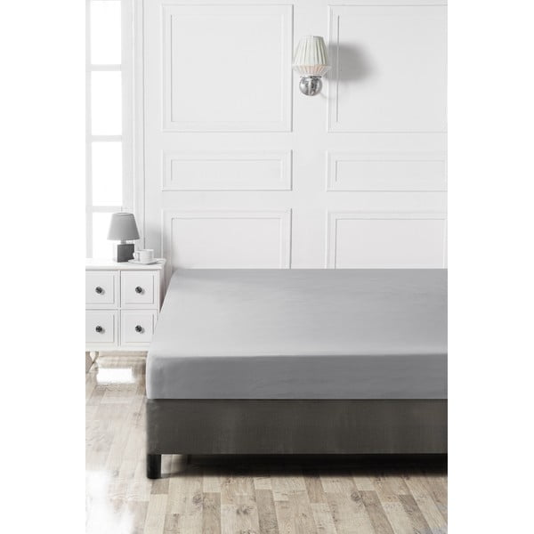 Šedé napínací bavlněné prostěradlo 160x200 cm - Mijolnir-image-2