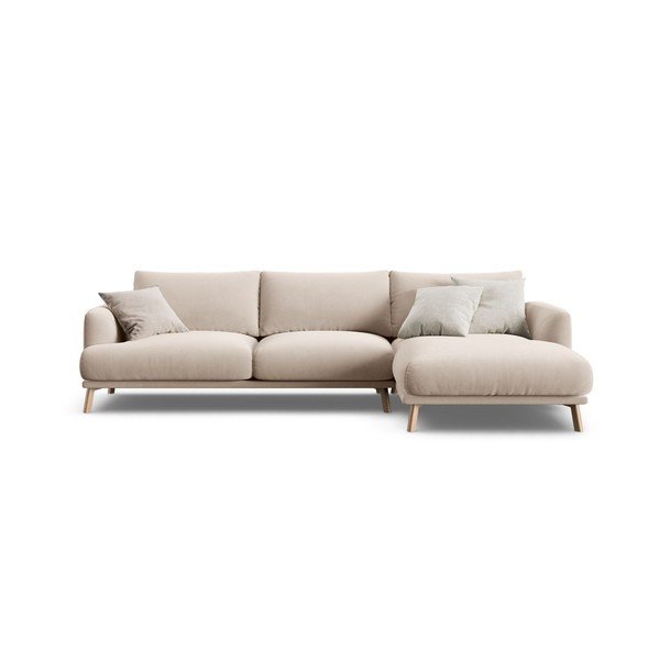 Béžová sametová rohová pohovka (pravý roh/s lenoškou) Naomi – Micadoni 