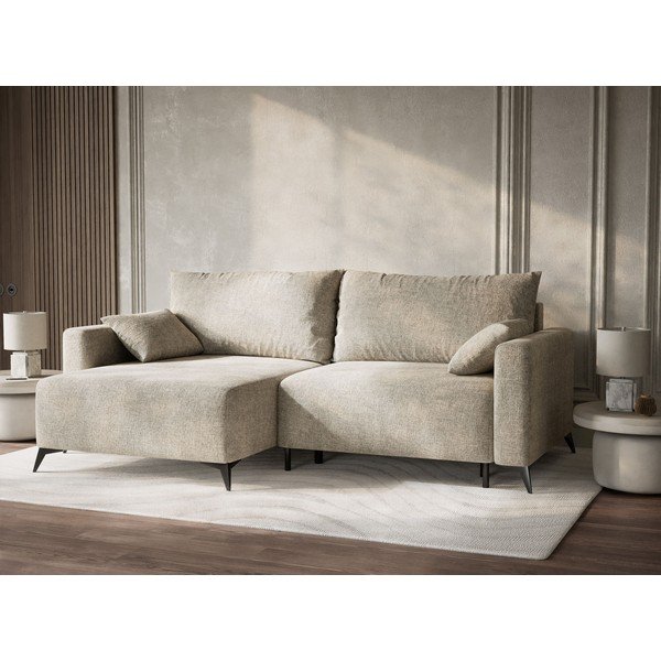 Béžová žinylková rozkládací/s úložným prostorem rohová pohovka (levý roh/s lenoškou) Leon – Maison de Rêve-image-4