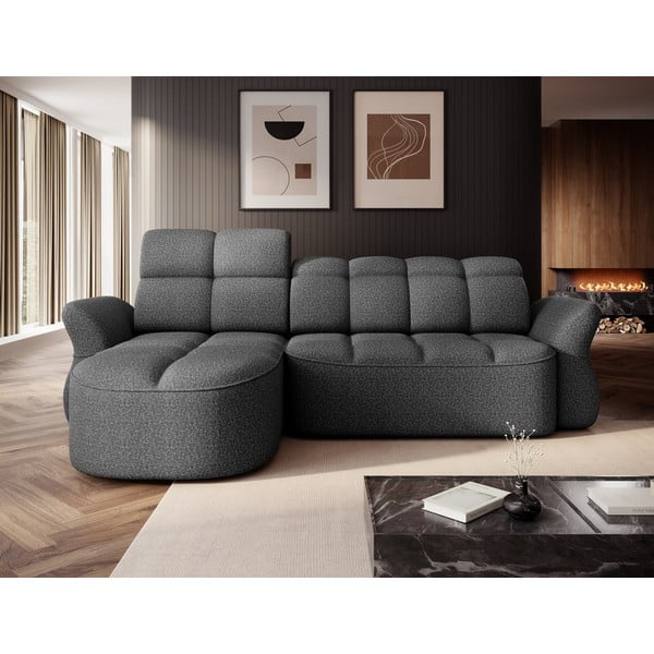 Tmavě šedá sametová rozkládací/s úložným prostorem rohová pohovka (levý roh/s lenoškou) Beneth – ELTAP-image-1