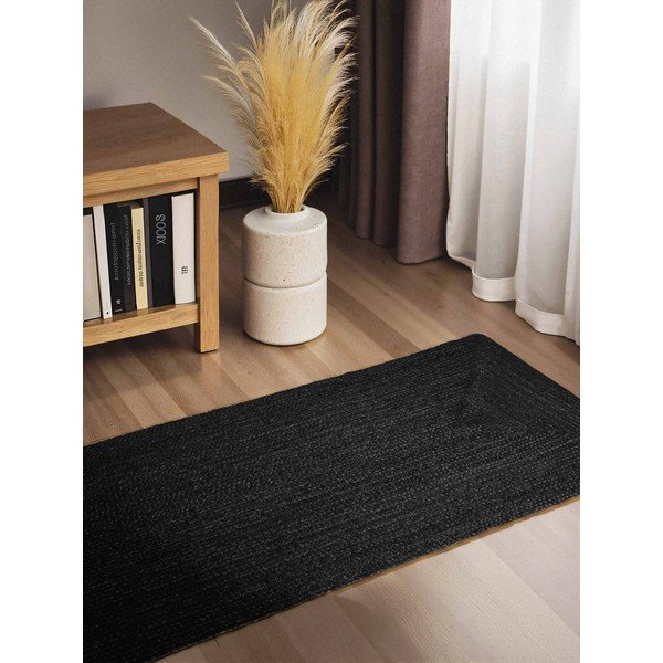 Černý oboustranný/ručně tkaný jutový běhoun 80x200 cm Juno – Hanse Home-image-1
