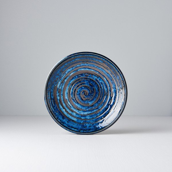 Modrý keramický talíř MIJ Copper Swirl, ø 20 cm-image-3