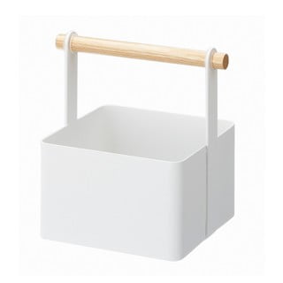 Bílý multifunkční box s detailem z bukového dřeva YAMAZAKI Tosca Tool Box, délka 16 cm