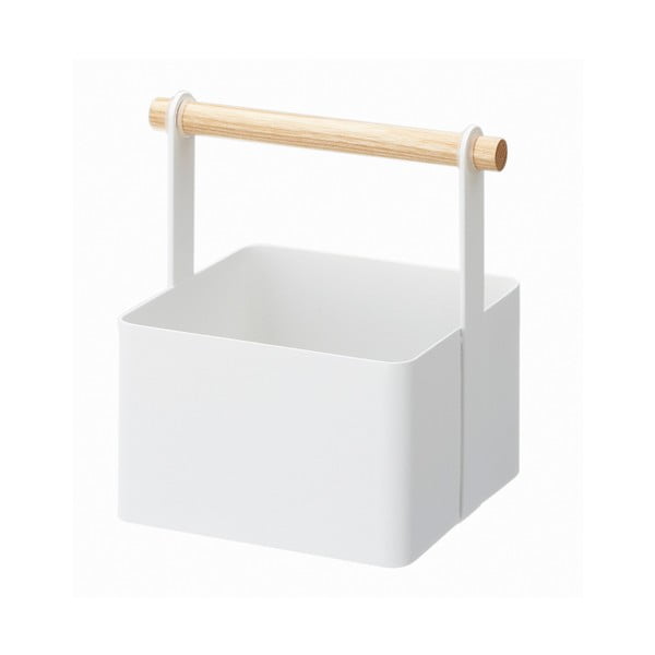 Bílý multifunkční box s detailem z bukového dřeva YAMAZAKI Tosca Tool Box, délka 16 cm
