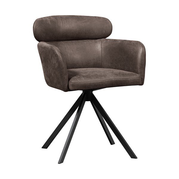 Tmavě hnědé čalouněné jídelní křeslo s područkami Fenne – WOOOD