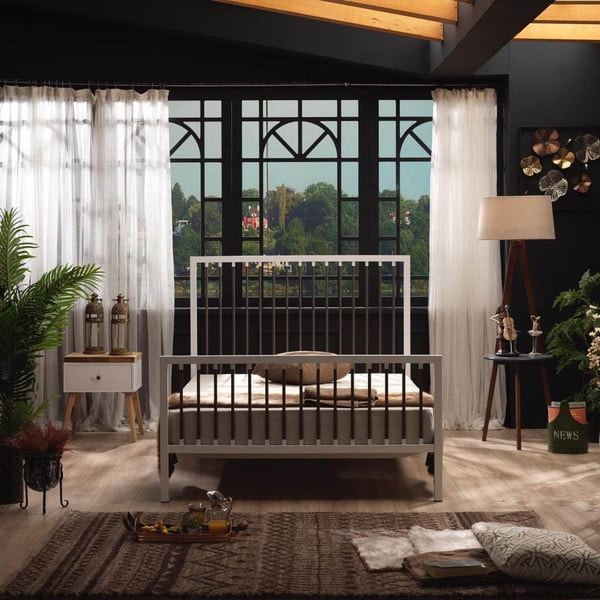 Bílá kovová dvoulůžková postel s roštem 180x200 cm Breeze – Kalune Design-image-3