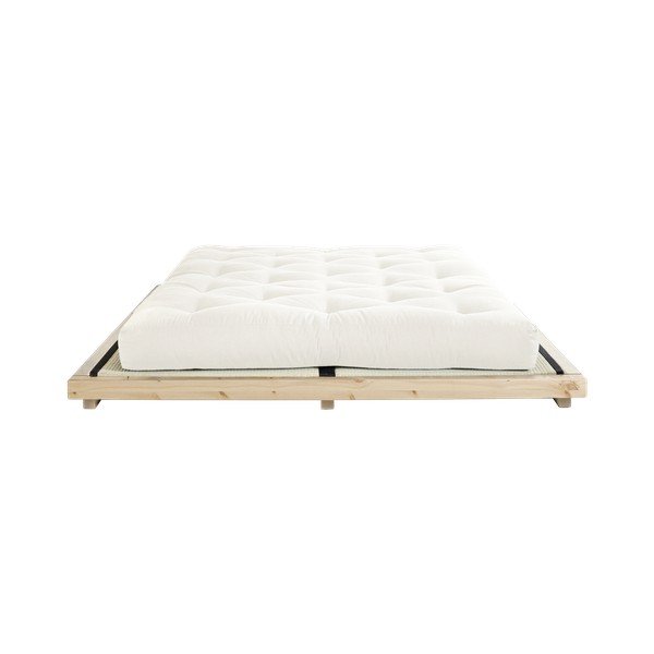 Dvoulůžková postel z borovicového dřeva s matrací a tatami Karup Design Dock Double Latex Natural Clear/Natural, 140 x 200 cm