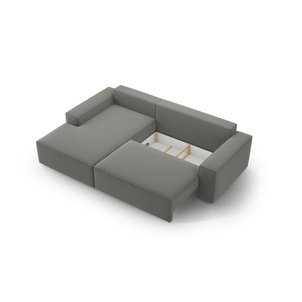 Světle šedá sametová rozkládací rohová pohovka s úložným prostorem (levý roh/s lenoškou) Jodie – Micadoni -image-4