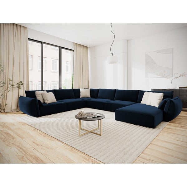 Tmavě modrá sametová rohová pohovka (levý roh/do "U") Vanda – Mazzini Sofas-image-1