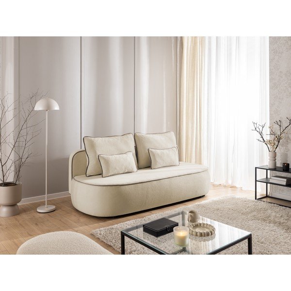 Béžová/taupe sametová rozkládací/s úložným prostorem pohovka 210 cm Saga – Ropez-image-1