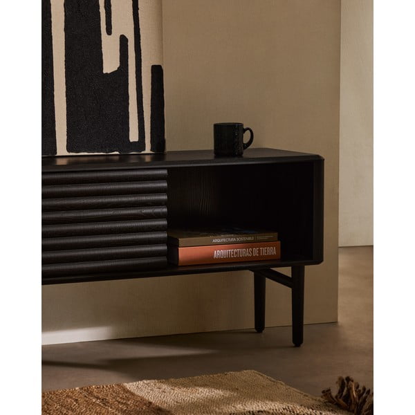 Černý TV stolek v dekoru dubu 200x57x35 cm Lenon – Kave Home-image-3