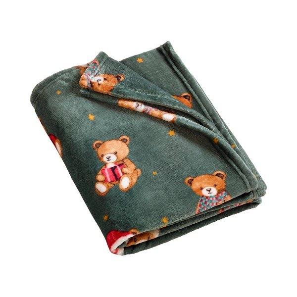 Tmavě zelená deka s vánočním motivem 170x130 cm Christmas Tartan Teddy Bear – Catherine Lansfield