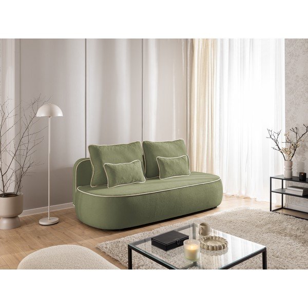 Khaki/béžová sametová rozkládací/s úložným prostorem pohovka 210 cm Saga – Ropez-image-1
