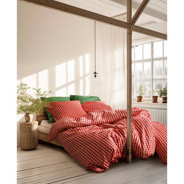 Červené/žluté krepové povlečení na dvoulůžko/prodloužené 200x220 cm Bæk&Bølge – JUNA-image-1