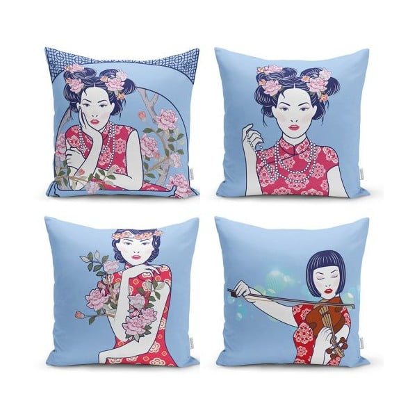 Sada 4 dekorativních povlaků na polštáře Minimalist Cushion Covers Eastern Culture, 45 x 45 cm