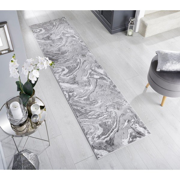 Běhoun v šedo-stříbrné barvě 60x230 cm Marbled – Flair Rugs-image-1